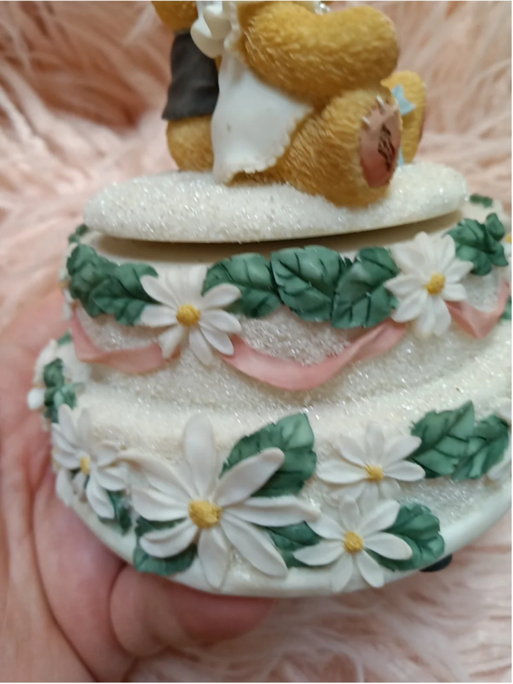 Cherished Teddies 1998 Wedding Bear Animated Music Box Works Top Spins Musical